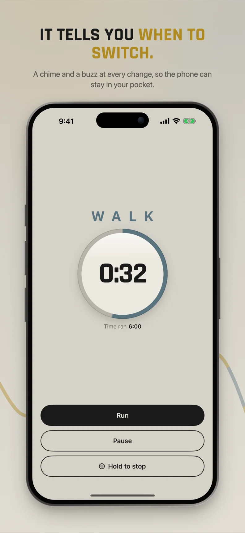 A run in progress, the bezel dial counting down the current walk interval